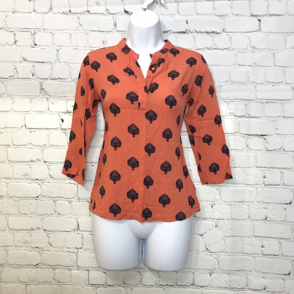Zinc London S Rayon Long Sleeve Shirt Orange Navy
